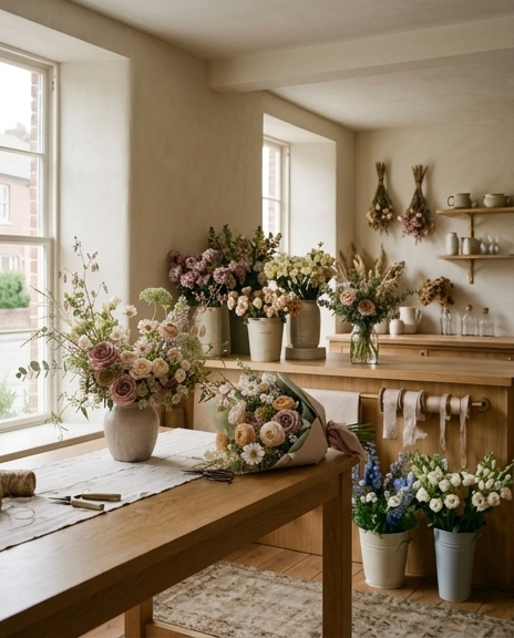 Prairie and Bloom floral menu spread inside the studio