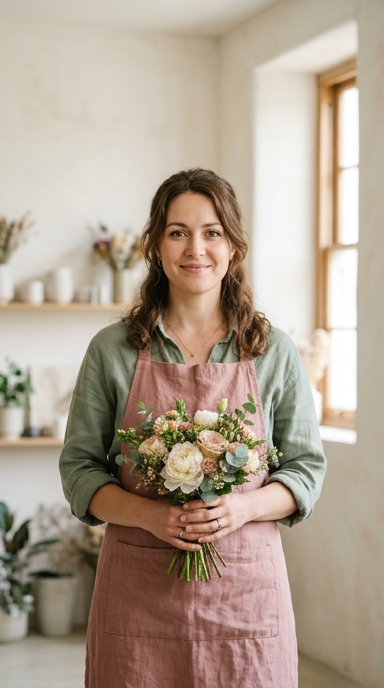 Lead florist inside the Prairie and Bloom studio