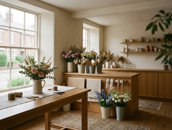 Interior of the Prairie and Bloom floral studio