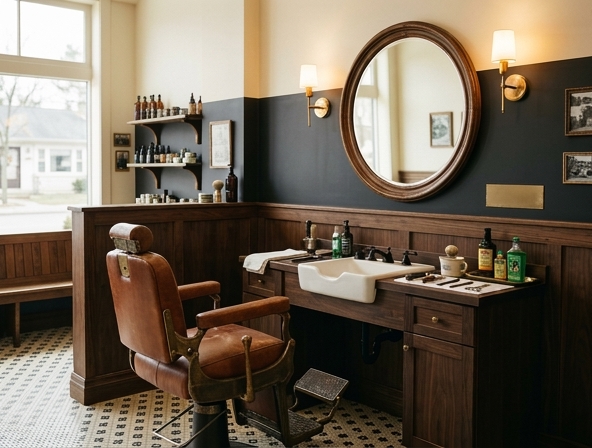 Iron and Oak Barbershop interior hero