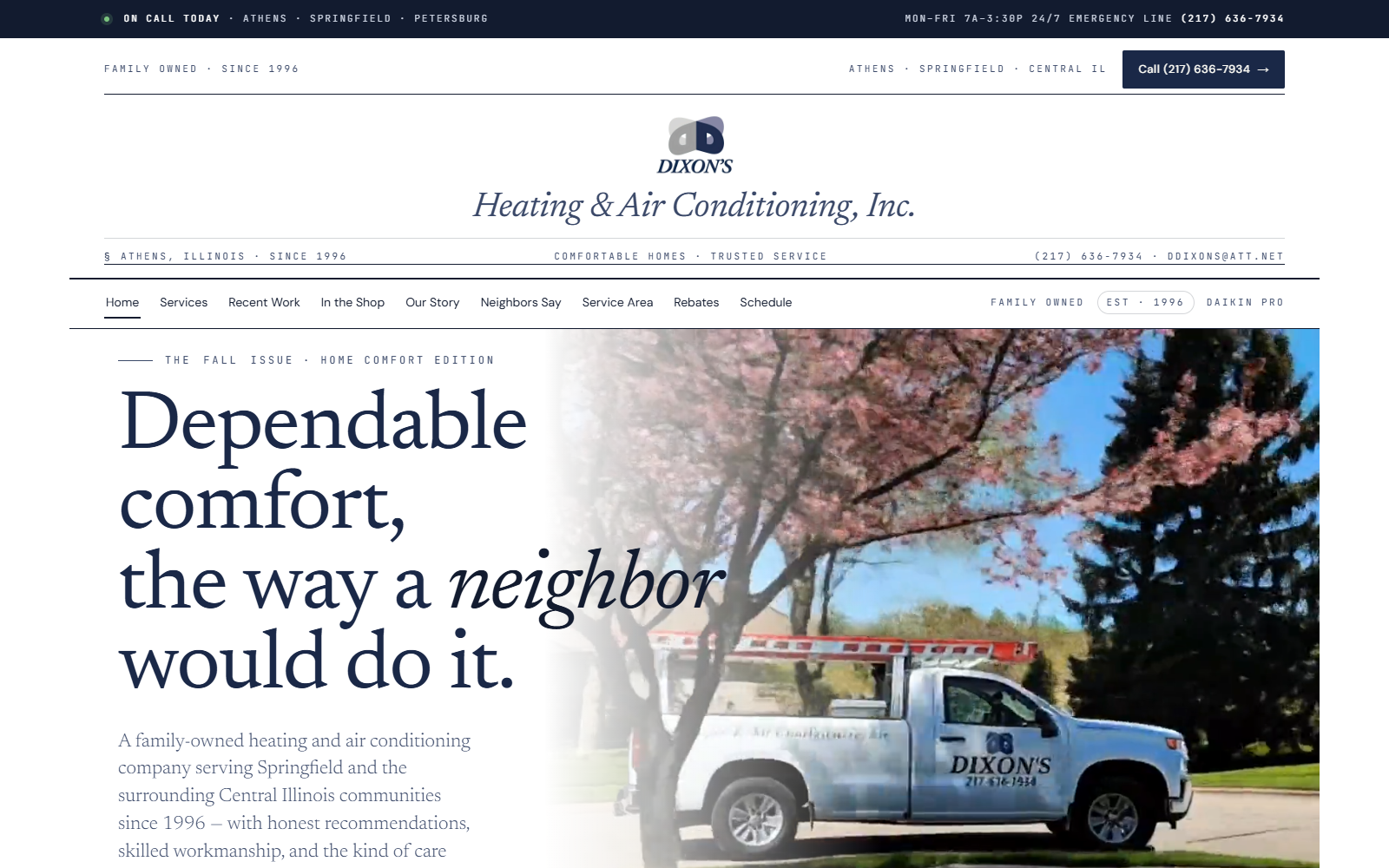 The Dixon's website, part of Adam's ongoing work with the business.