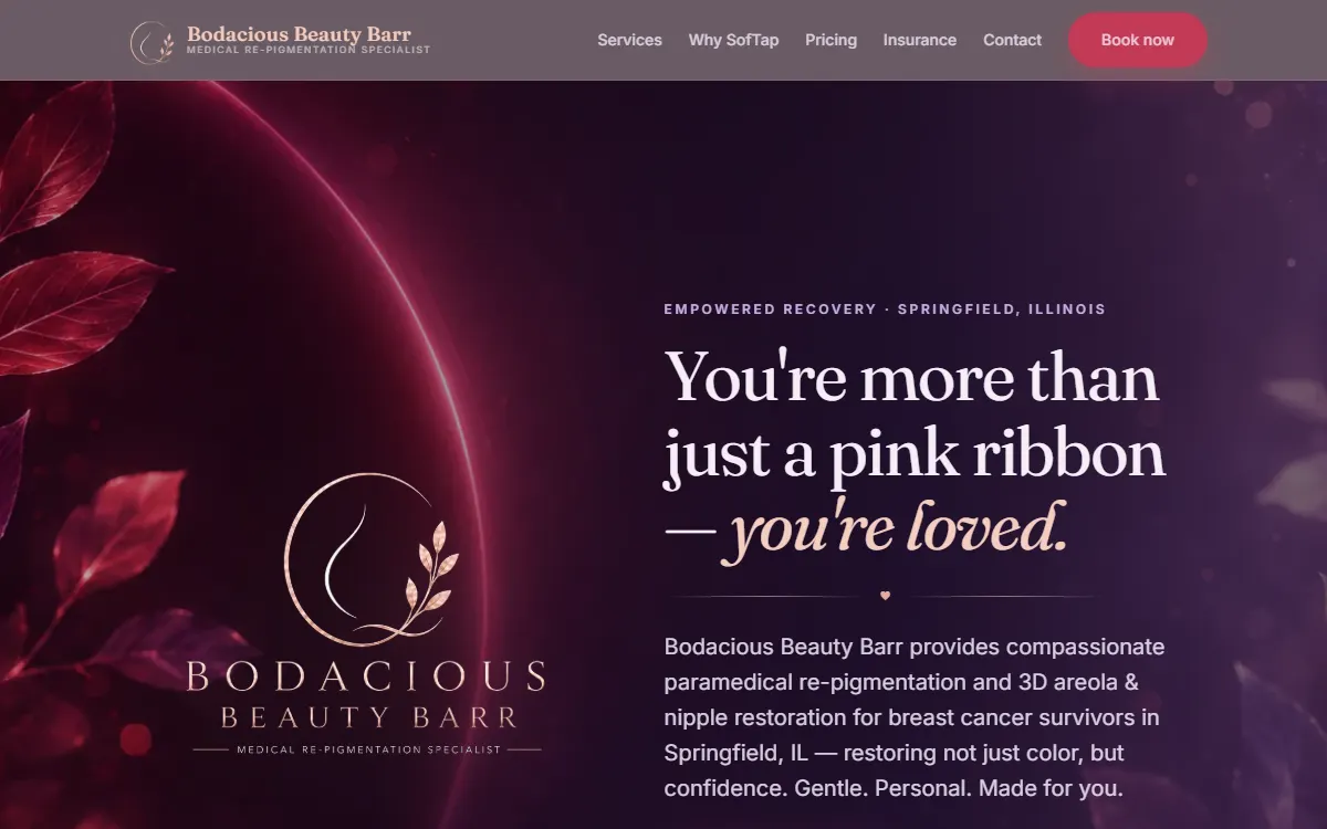 Bodacious Beauty Barr homepage for compassionate paramedical re-pigmentation services.
