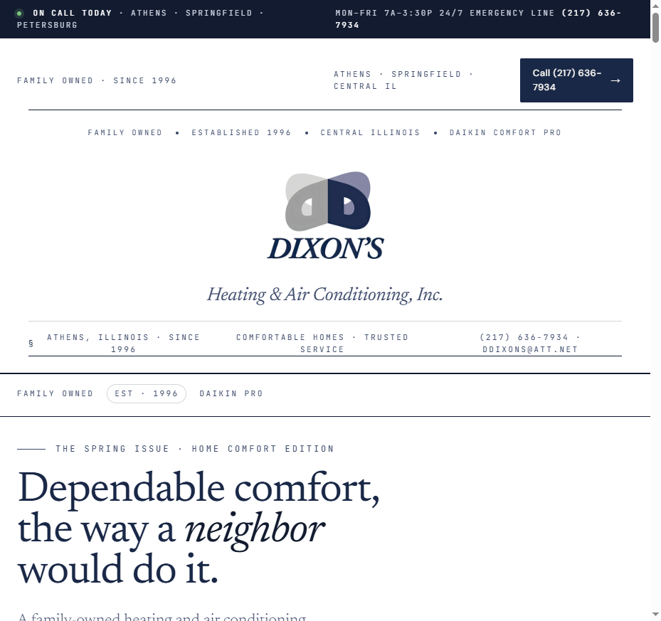 Dixon's Heating & Air Conditioning current website preview