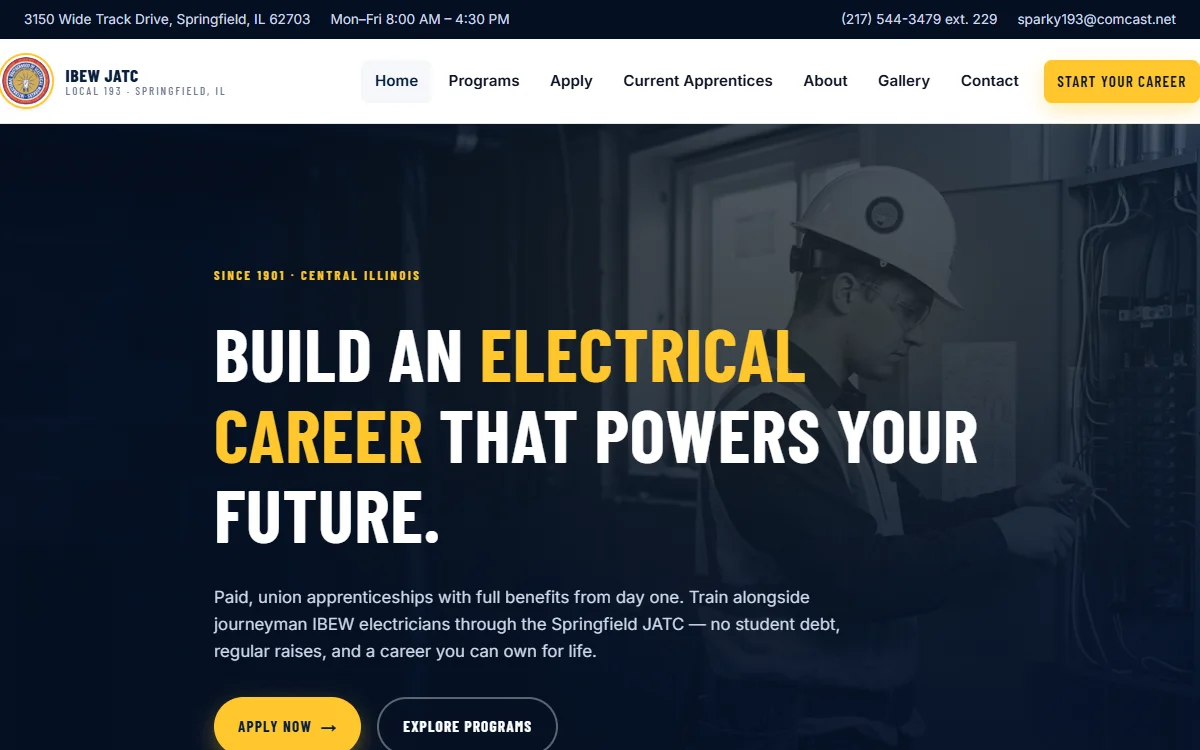 IBEW Local 193 JATC apprenticeship site preview &mdash; real client work