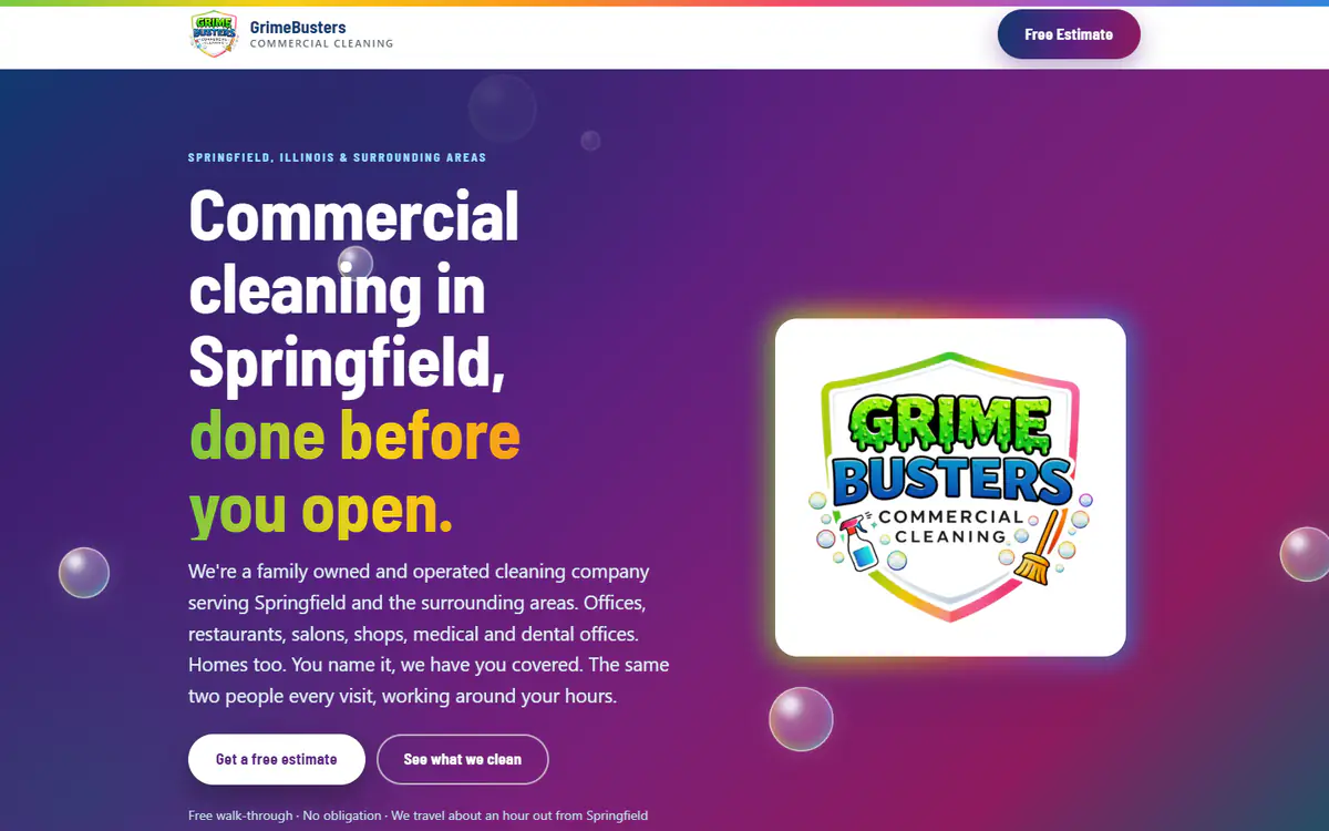 The GrimeBusters Commercial Cleaning website.