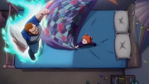 Animated DBZ-style bedtime battle between dad and kids.