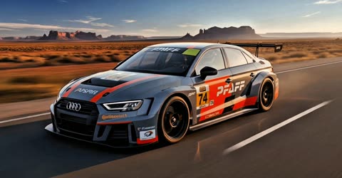 Desert highway with performance car morphing into the next model.